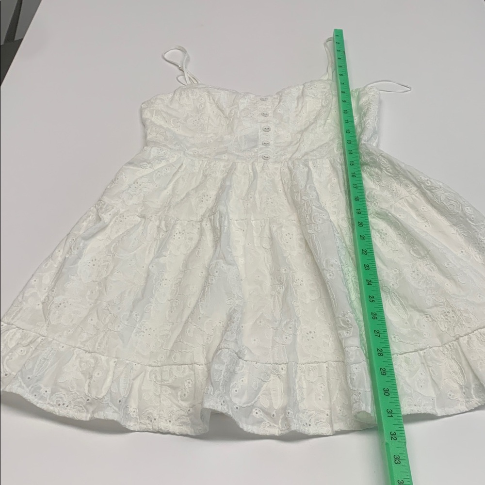 White Eyelet Spaghetti Strap Babydoll Dress - Picture 4 of 12